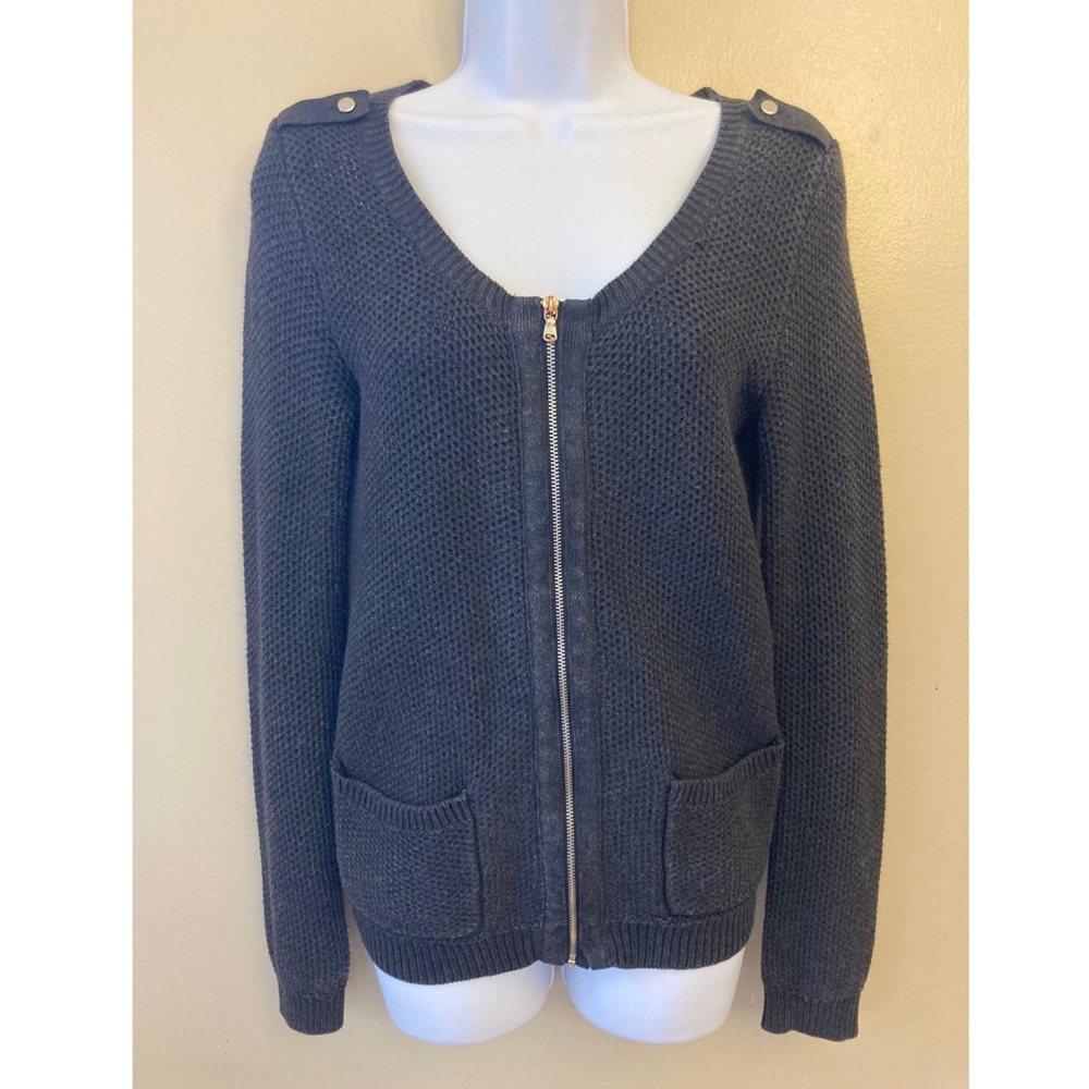 Gap XS Distressed Charcoal Knit Zip-up Cardigan